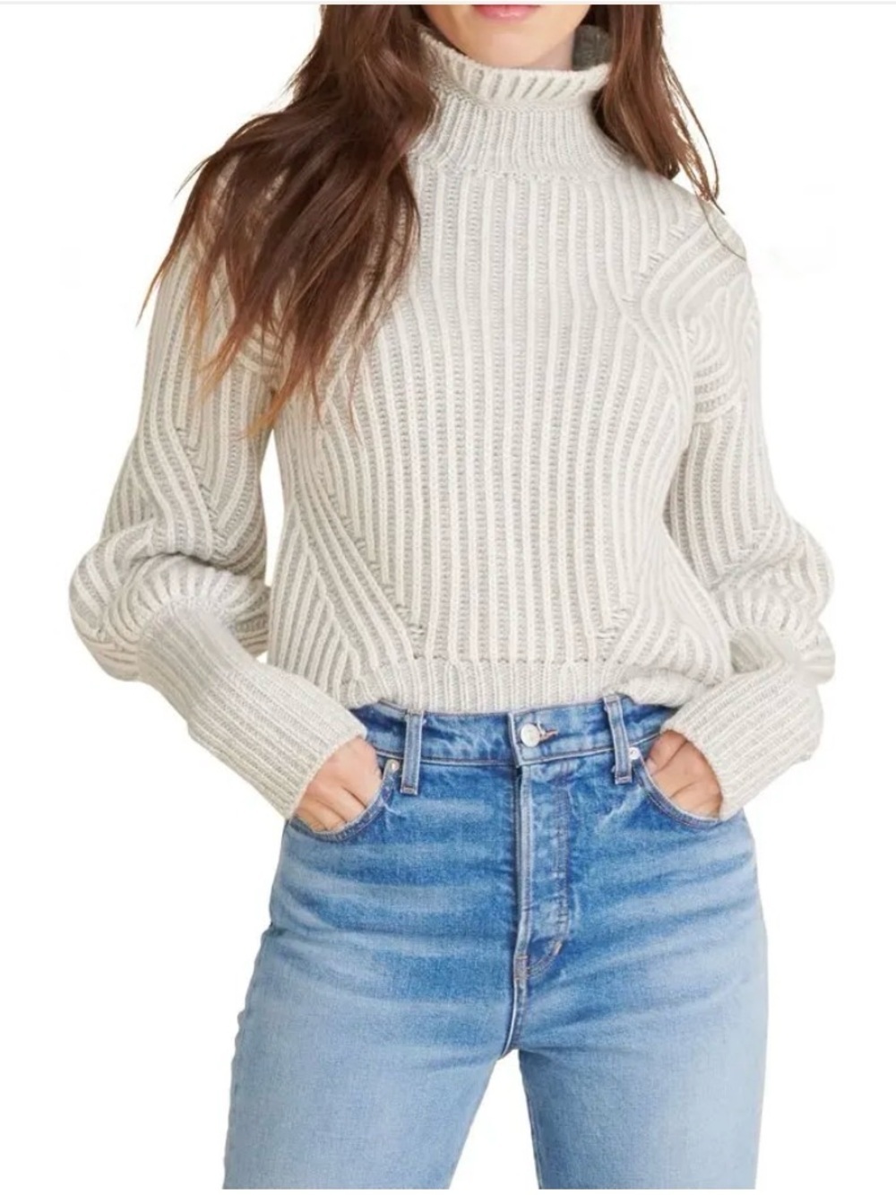 Veronica Beard Rebi Mock Neck Sweater Cashmere Blend Ruffle Puff Sleeve